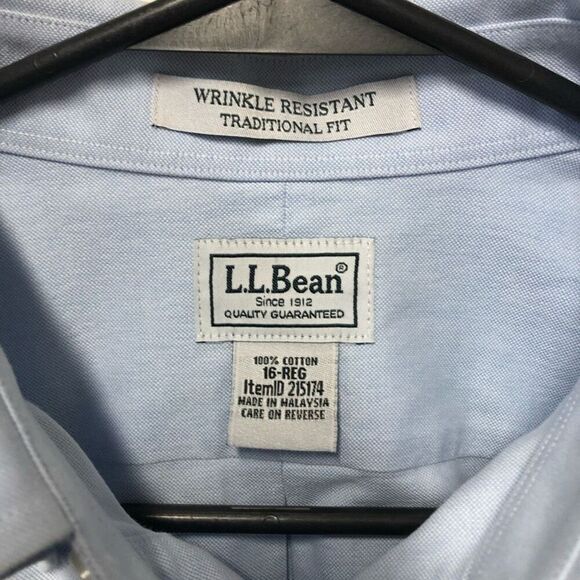 L.L. Bean Wrinkle Resistant Traditional Fit Light Blue 100% Cotton 16 Regular Sh - Picture 4 of 4